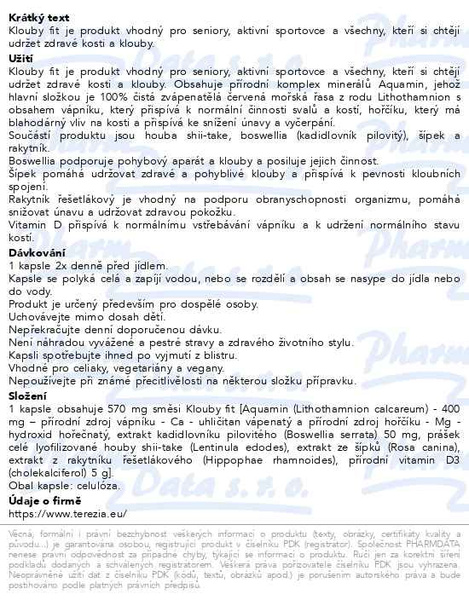 Příbalový leták - TEREZIA Klouby fit cps.60