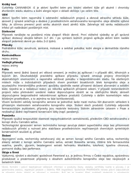 Příbalový leták - CutisHelp CANNABIOX E aktivní krém 50ml