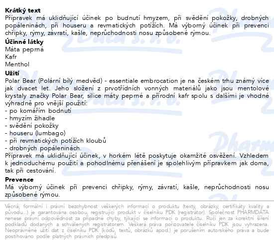 Příbalový leták - Essential Embrocation 27ml