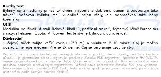 Příbalový leták - LEROS Meduňka 20x1g