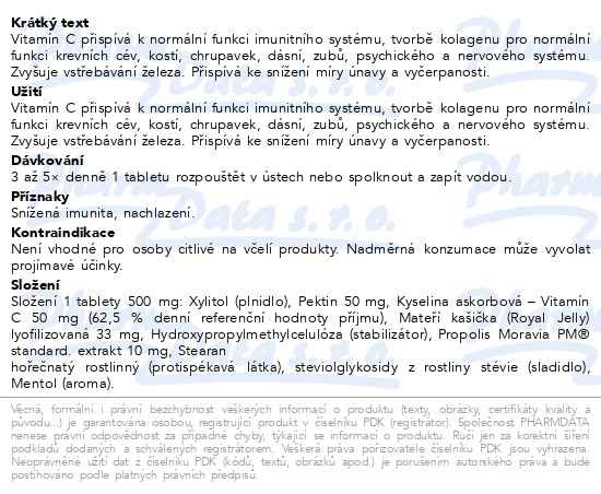 Příbalový leták - Propolis Mateří kašička Royal jelly PM tbl.50