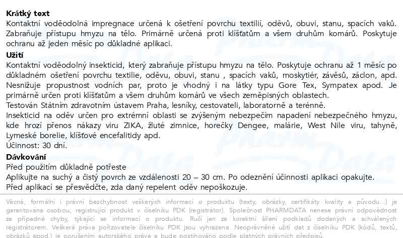 Příbalový leták - Repelent Predator Outdoor impregnace alfa 400ml