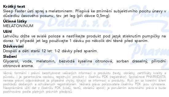 Příbalový leták - Sleep Faster ústní sprej s melatoninem 24ml