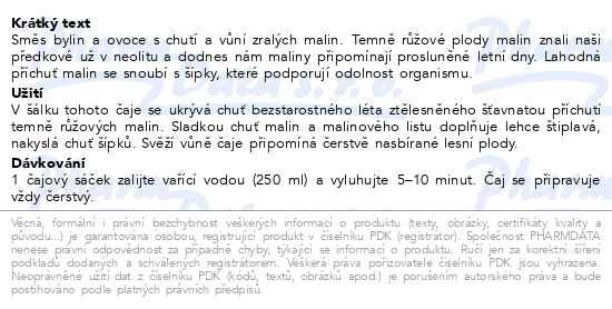 Příbalový leták - LEROS Čajový dýchánek šípek&malina 20x2g