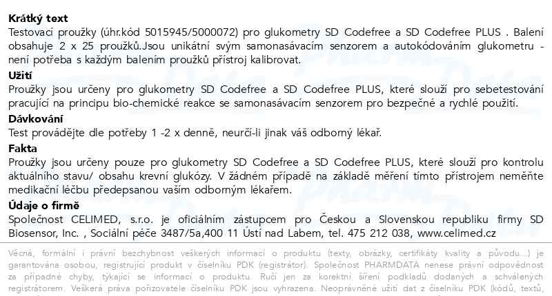 Příbalový leták - Testovací proužky pro SD Codefree 2x25ks