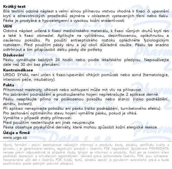 Příbalový leták - URGO SYVAL Textilní náplast bílá 1.25cmx5m NOVÁ
