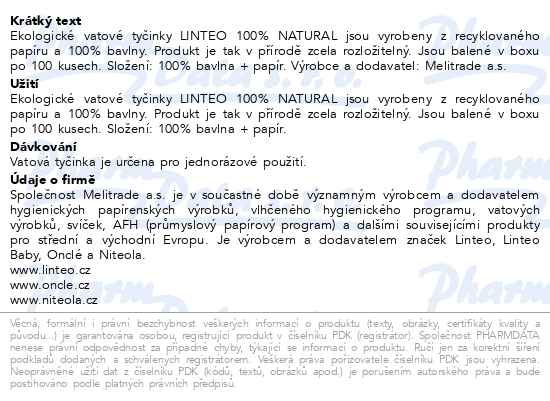 Příbalový leták - Vatové tyčinky papírové LINTEO box 100ks