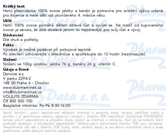 Příbalový leták - Hami 100% ov. jablko a banán 4x100g 4M