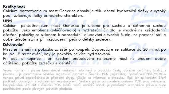 Příbalový leták - Calcium pantothenicum mast Generica 100g