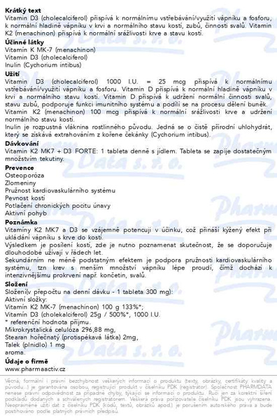 Příbalový leták - Vitamin K2 MK7 + D3 FORTE 1000 I.U. 125 tablet