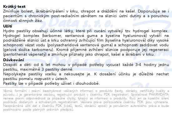 Příbalový leták - hydro pastilky 20 pastilek