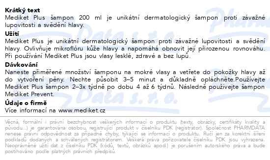 Příbalový leták - Mediket Plus šampon suché a mastné lupy 200ml