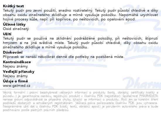 Příbalový leták - Tekutý pudr 100g tuba Galmed