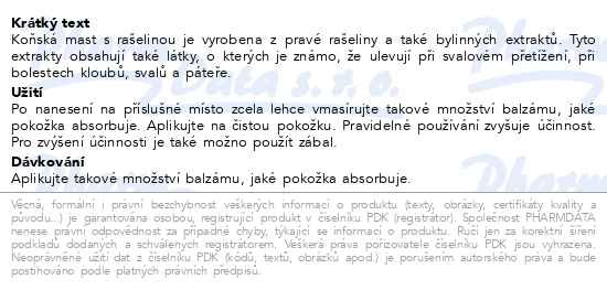 Příbalový leták - Koňská mast s rašelinou hřejivá 250 ml