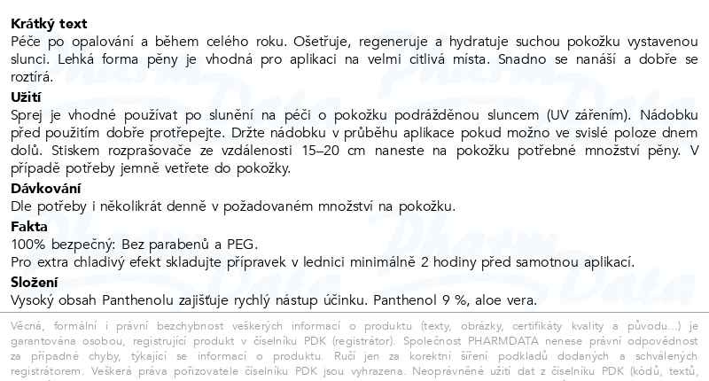 Příbalový leták - Panthenol Omega chladivá pěna s Aloe vera 9% 150ml