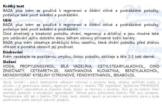 Příbalový leták - BAZA plus krém 100g