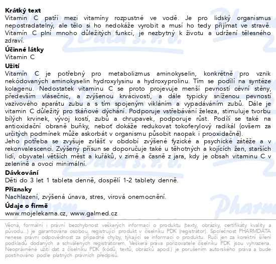 Příbalový leták - Vitamin C 250mg tbl.30+10 Moje lékárna