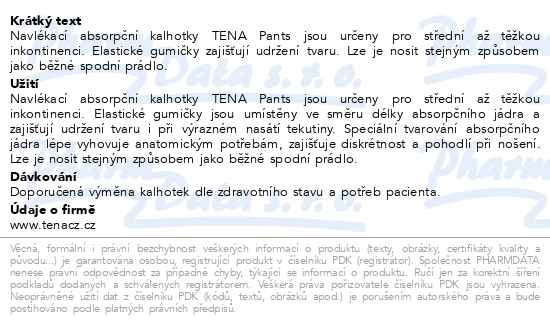 Příbalový leták - TENA Pants Plus XL ink.kalh.12ks 792715