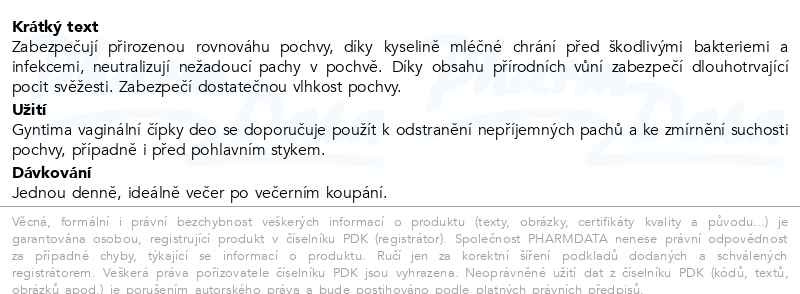 Příbalový leták - Fytofontana Gyntima vaginální čípky Deo 10ks