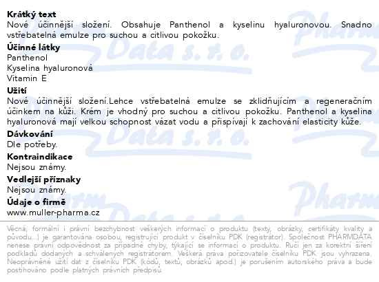 Příbalový leták - Panthenol HA krém 7% 30ml Dr.Müller