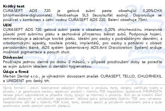 Příbalový leták - CURASEPT ADS 720 gelová zubní pasta 0.20%CHX 75ml