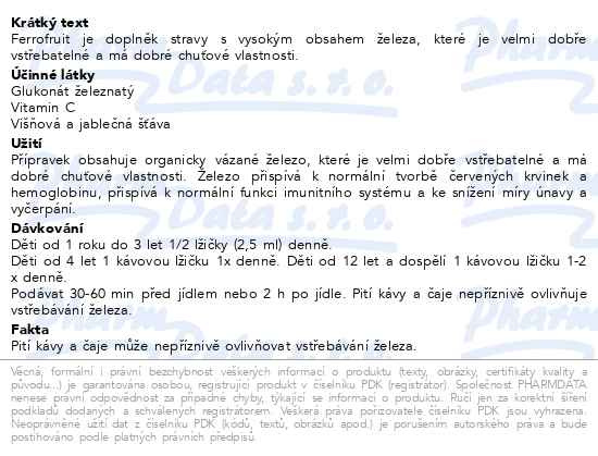 Příbalový leták - Ferrofruit 300g Dr.Müller