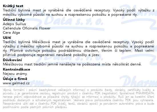 Příbalový leták - Měsíčková mast tradiční 50ml Galmed