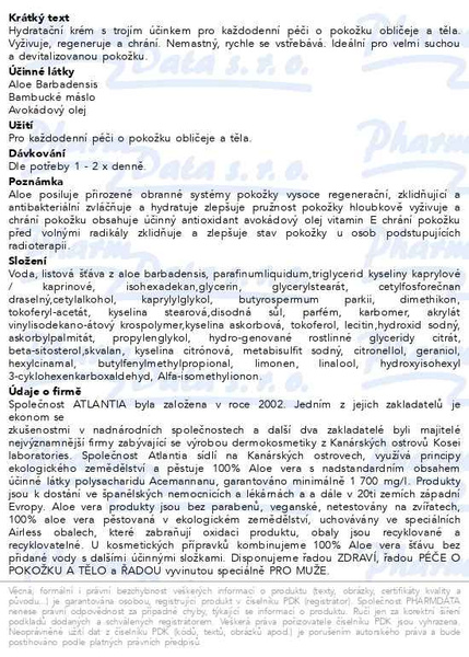 Příbalový leták - Atlantia vysoce hydratační krém Aloe vera 250 ml