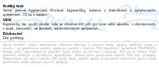 Příbalový leták - Royale Papírové kapesníky 3vrstvé 72ks mix barev
