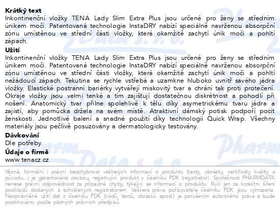 Příbalový leták - TENA Lady Slim Extra Plus ink.vložky 16ks 761673