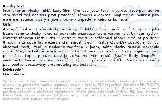 Příbalový leták - TENA Lady Slim Mini ink.vložky 10ks 757146