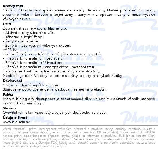 Příbalový leták - Biomin Calcium ovovital 60 kapslí