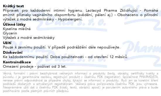 Příbalový leták - Lactacyd Pharma zklidňující 250ml