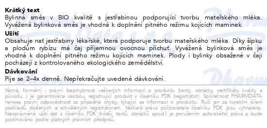Příbalový leták - LEROS Čaj pro kojící+ BIO 20x2g