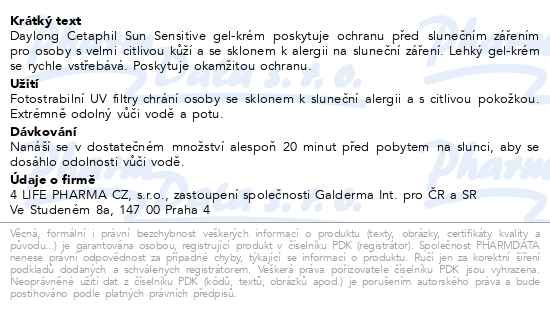 Příbalový leták - Daylong sensitive SPF 50+ 100ml gel-creme