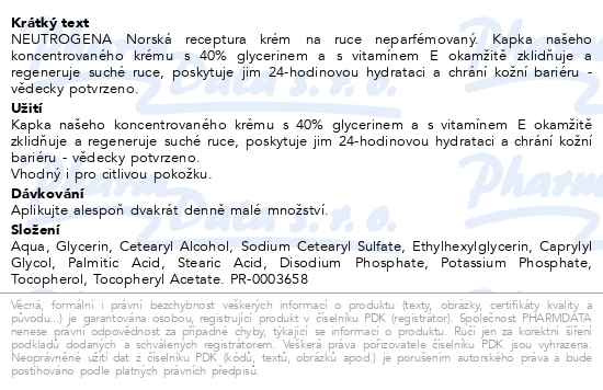 Příbalový leták - Neutrogena krém na ruce neparfemovaný 75ml