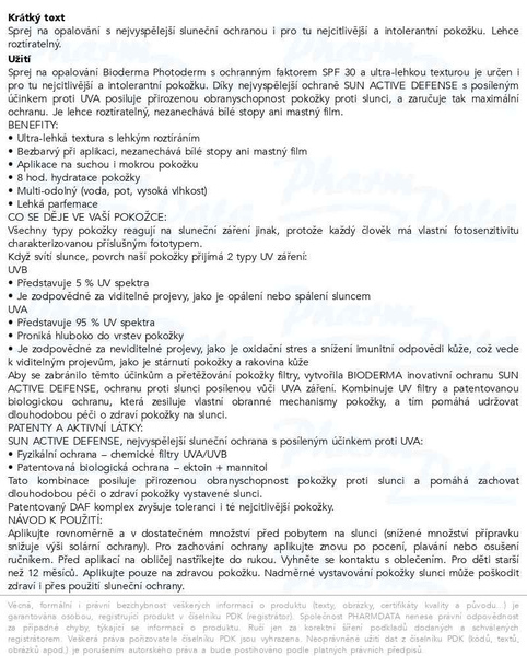 Příbalový leták - BIODERMA Photoderm sprej SPF30 300ml
