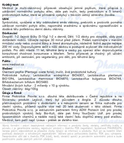 Příbalový leták - Medicol vláknina/živé kultury 180g