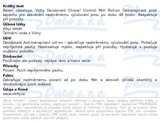 Příbalový leták - VICHY HOMME 96H Detranspirant DUO 2x50ml