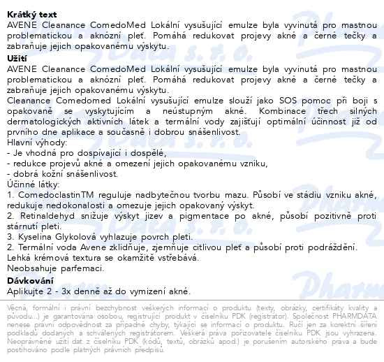 Příbalový leták - AVENE Cleanance ComedoMed vysušující emulze 15ml