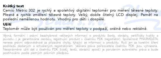 Příbalový leták - Cemio Metric 302 Teploměr digitální III