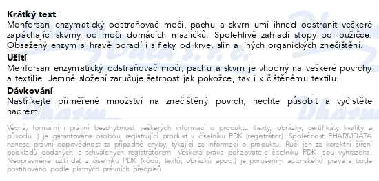 Příbalový leták - Menforsan Enzymatický odstraňovač moči pachu a skvrn 500ml