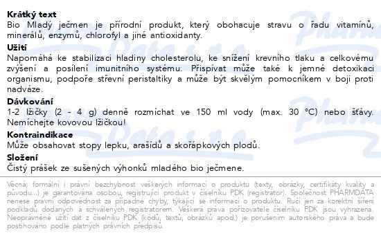 Příbalový leták - Allnature Mladý ječmen prášek BIO 250g