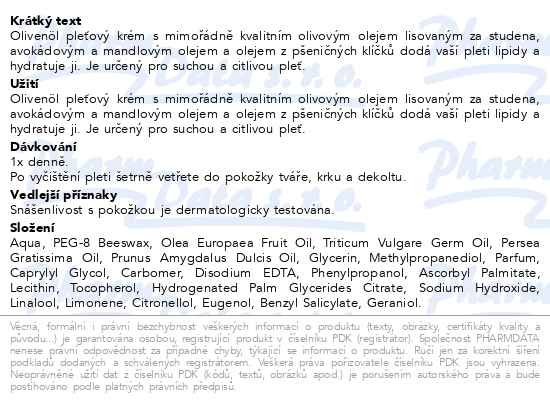 Příbalový leták - Olivenöl krém pro suchou a citlivou pleť 50ml