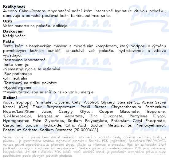 Příbalový leták - Aveeno Calm+Restore rehydratační noční krém 50ml