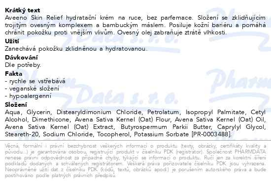 Příbalový leták - Aveeno Skin Relief krém na ruce 75ml