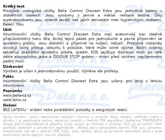 Příbalový leták - Bella Control discreet extra urologic.vložky 10ks