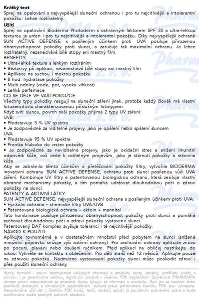 Příbalový leták - BIODERMA Photoderm sprej SPF30 200ml