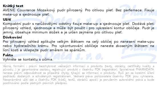 Příbalový leták - AVENE Couvrance Mozaikový pudr přirozený 10g