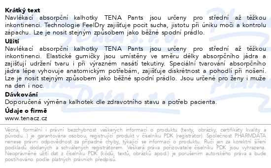Příbalový leták - TENA Pants Plus Small ink.kalh.15ks 792633
